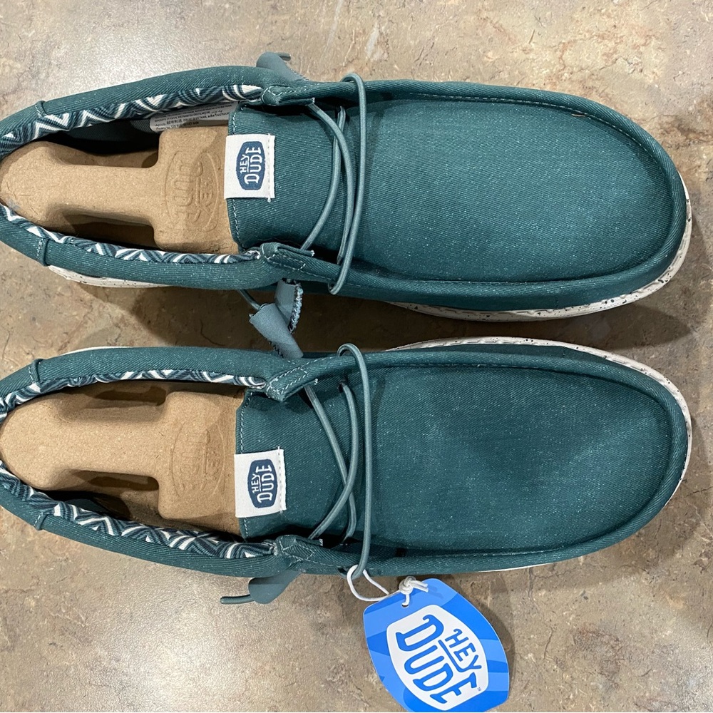 Hey Dude Green Loafers Slip-Ons with Suede-Like Fabric